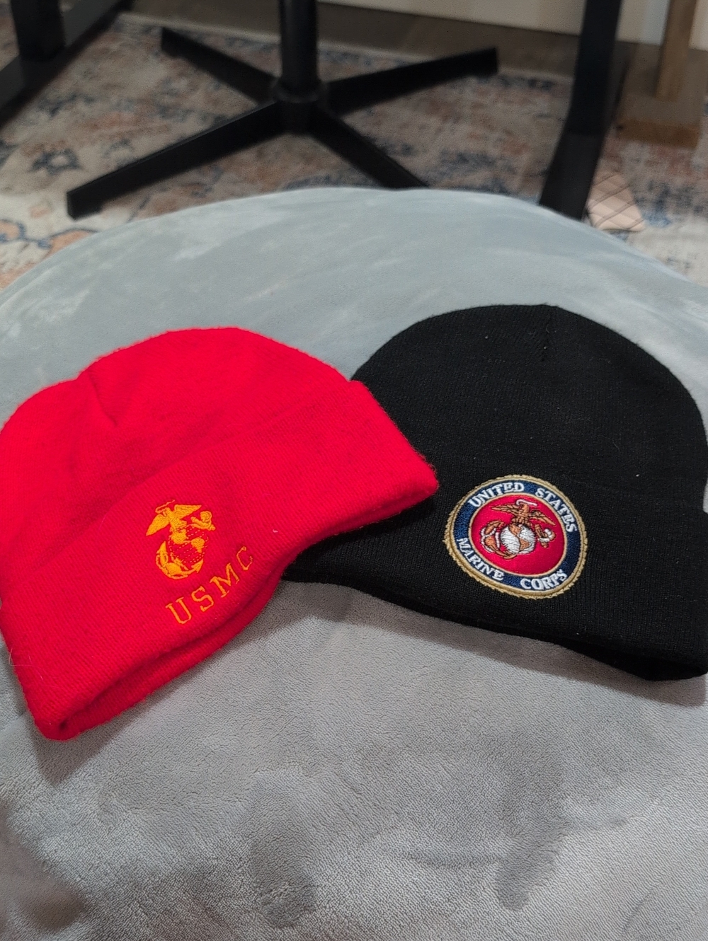 USMC Knit Beanie Hats - Red and Black Marine Corps Embroidered Caps